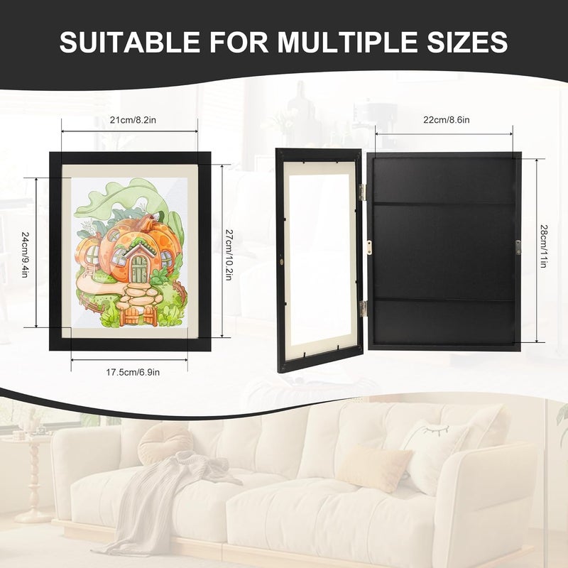 XINQUILIFY Changeable Kids Art Display Frames 8.5x11 Wall Gallery - 4 Pack Front Loading Storage for Classroom, Daycare & Home |Holds 50 Artworks Each | No Nail Needed (Black) - Image 2